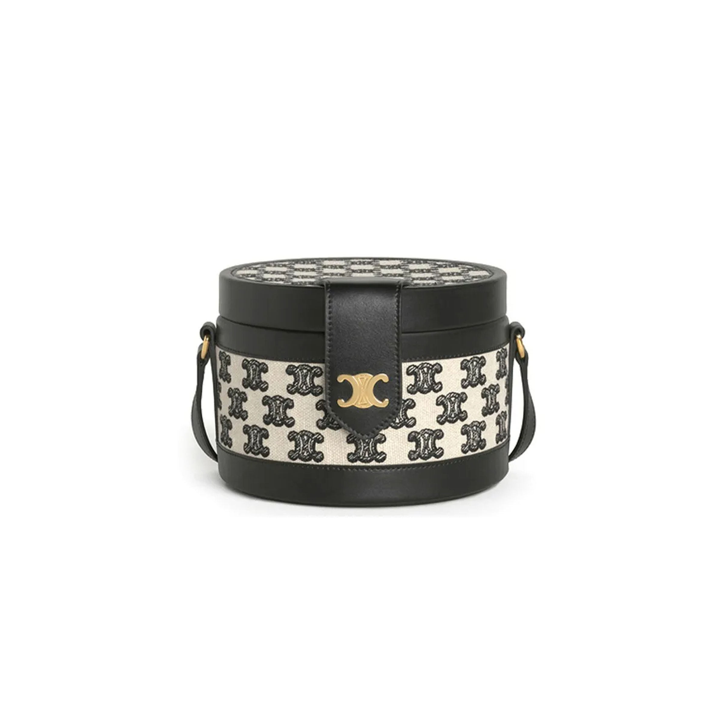 CELINE SHOULDER BAG TAMBOUR TRIOMPHE IN FABRIC AND COW LEATHER 195192CS8.38NO (17*17*12cm)